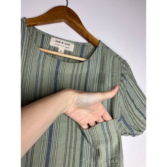Cloth and Stone Size Medium Linen Blend Shift Dress Green Button Back Short - Picture 3 of 12